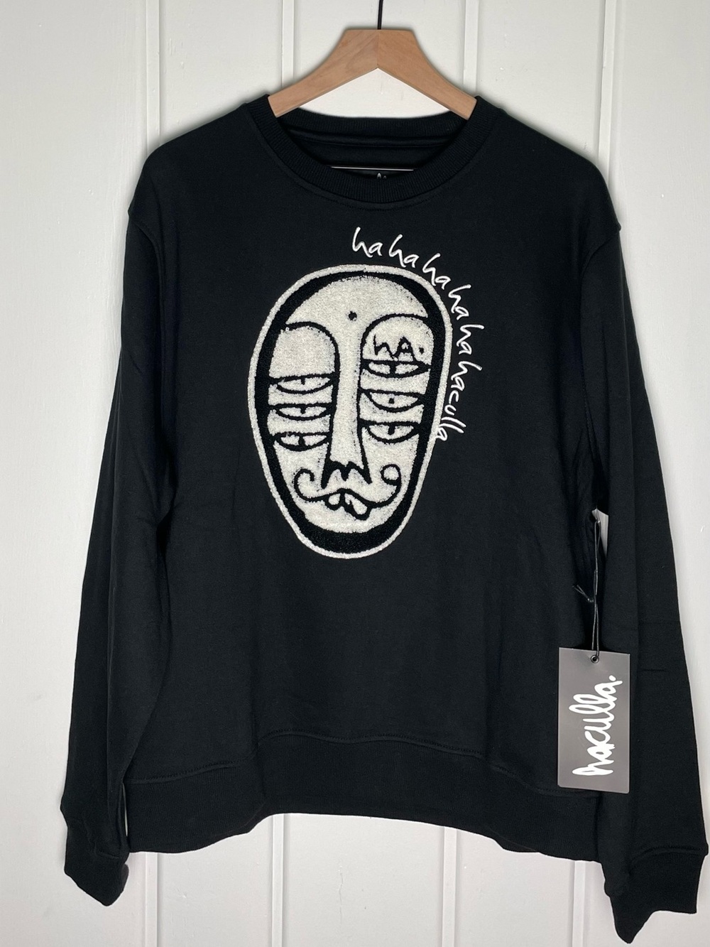 Haculla Soho Crewneck Graphic Sweatshirt Black Face Embroidered Size L